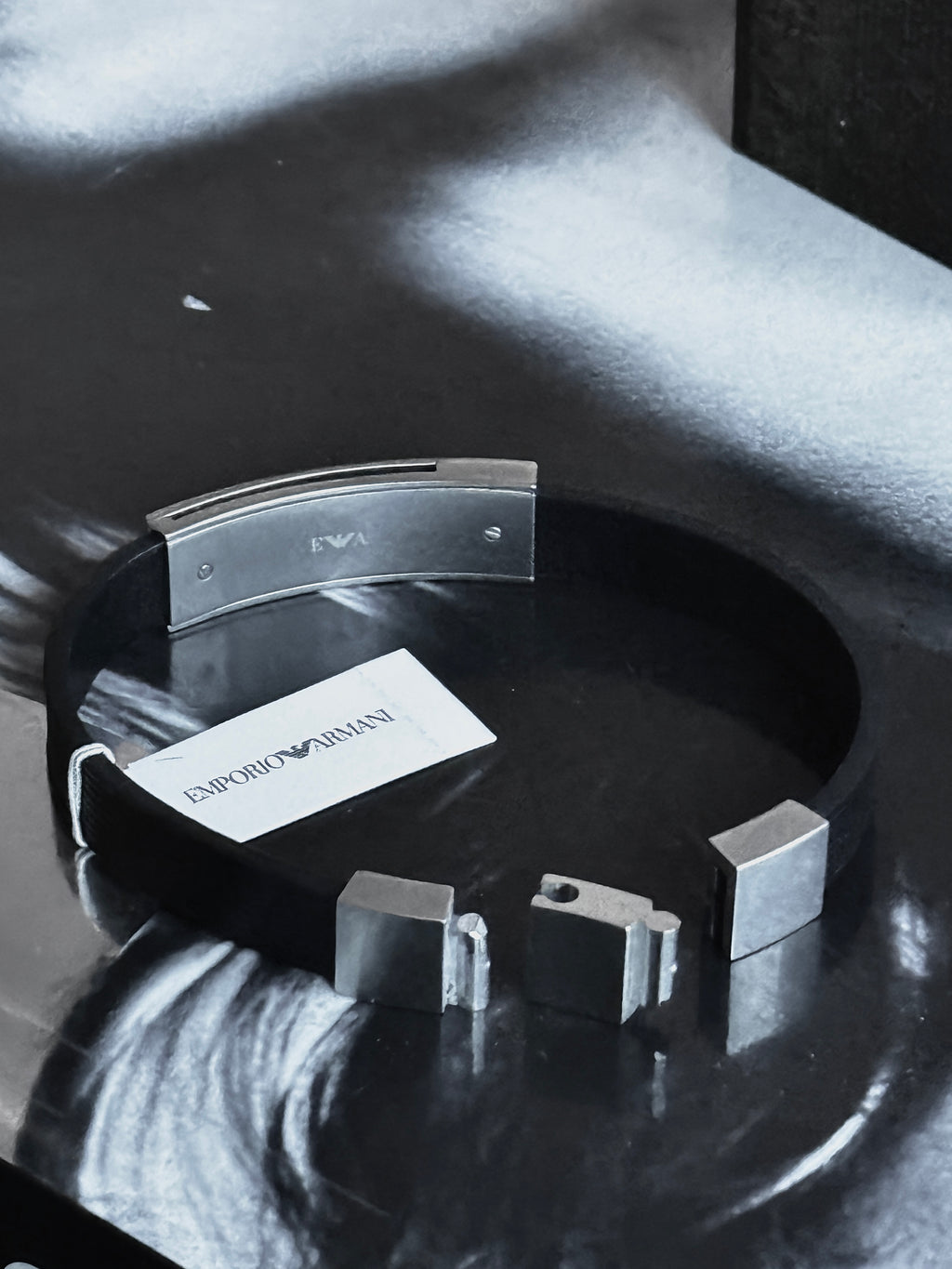 Emporio Armani Men’s Black Leather & Stainless Steel Bracelet