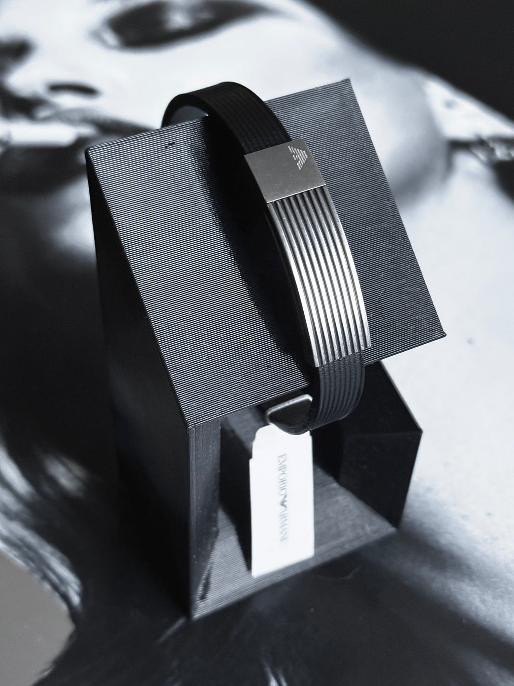 Emporio Armani Men’s Black Leather & Stainless Steel Bracelet