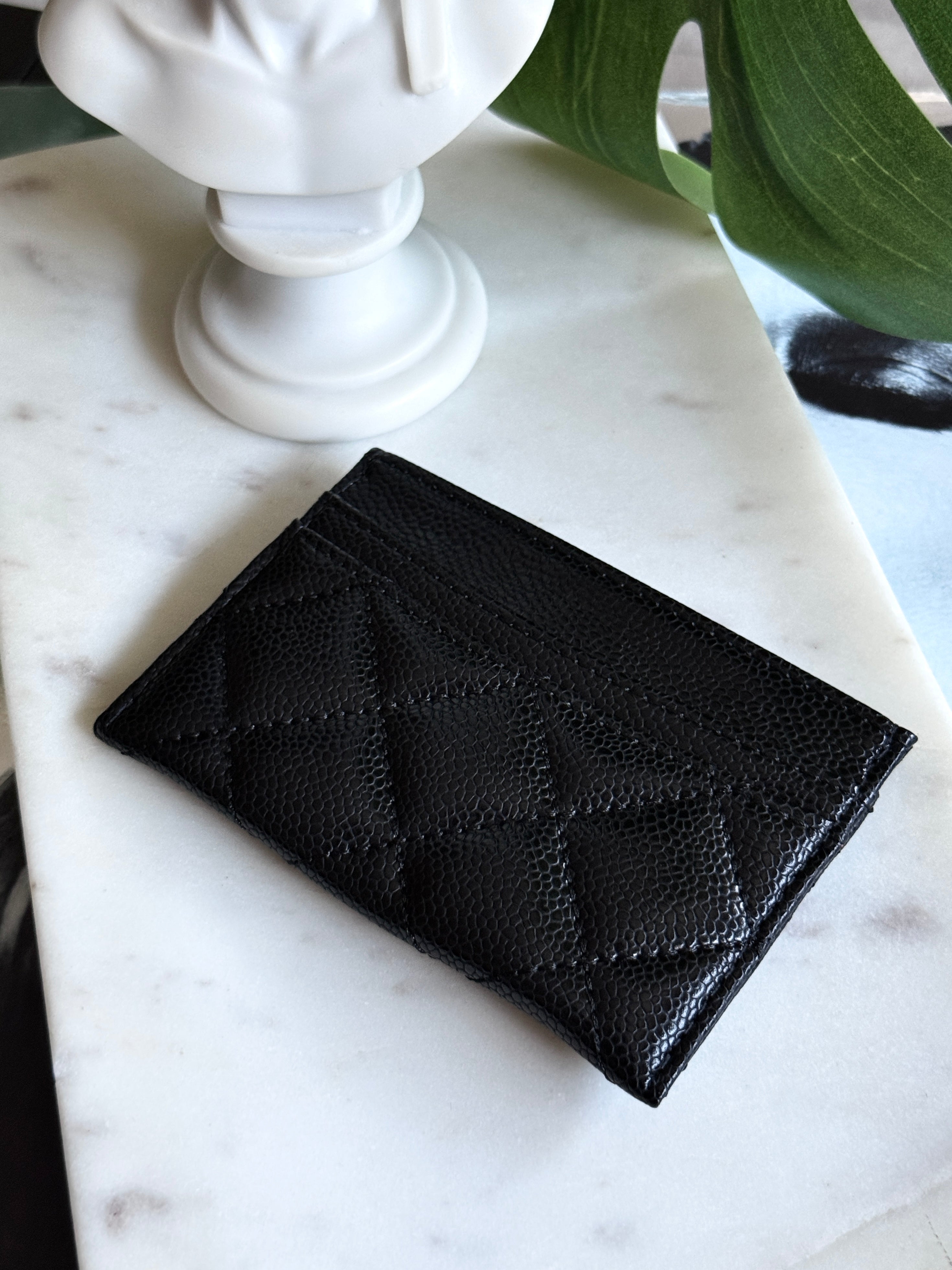 CHANEL Style Black Quilted Card Holder