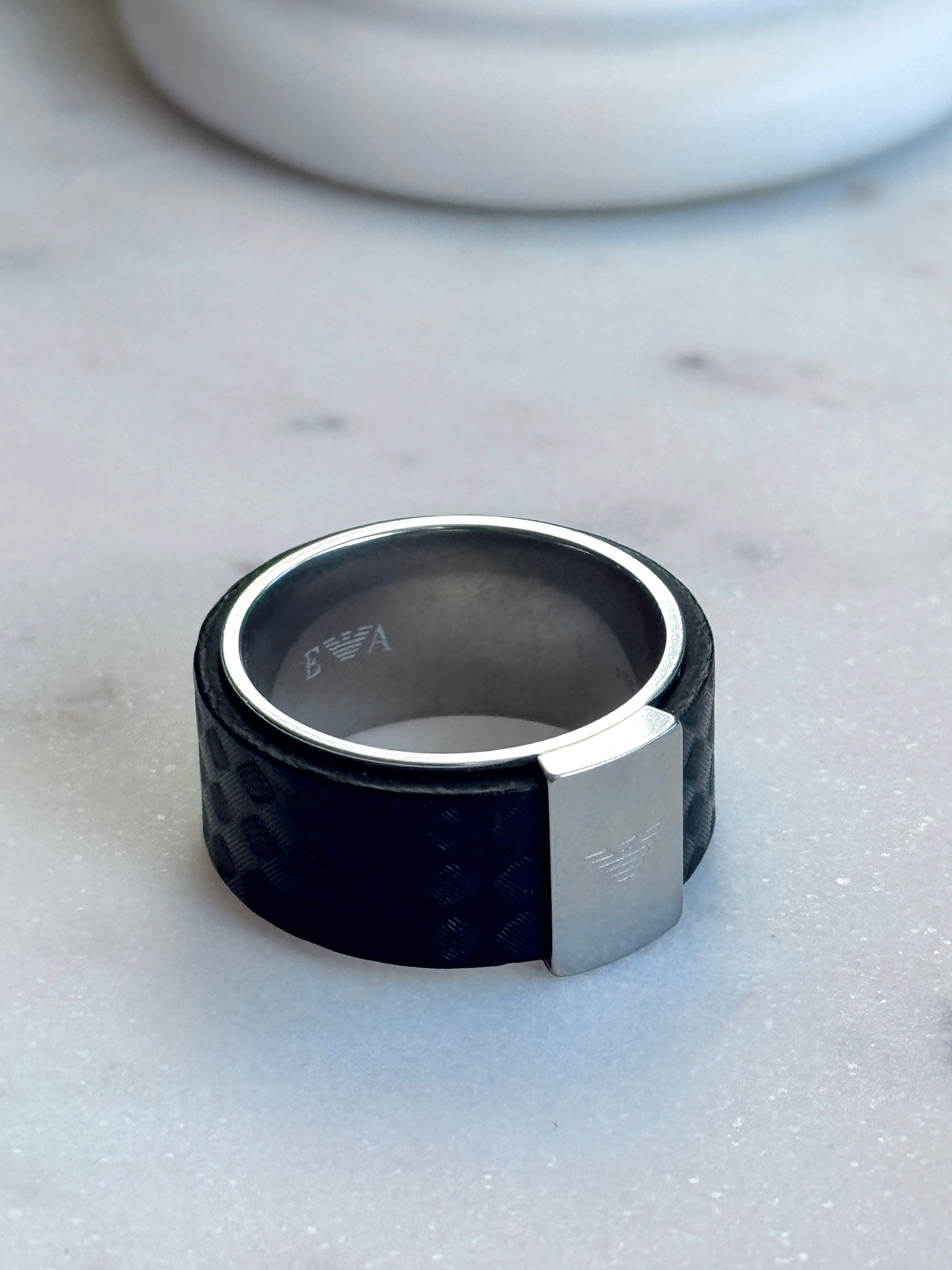 Emporio Armani Men’s Stainless Steel Grid Ring