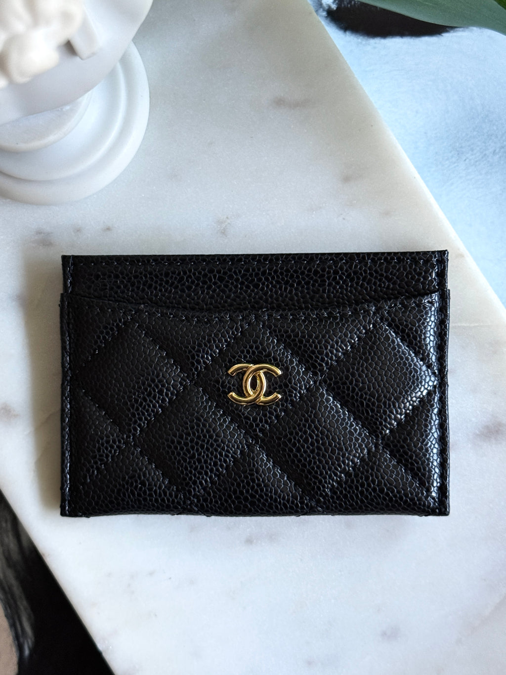 CHANEL Style Black Quilted Card Holder