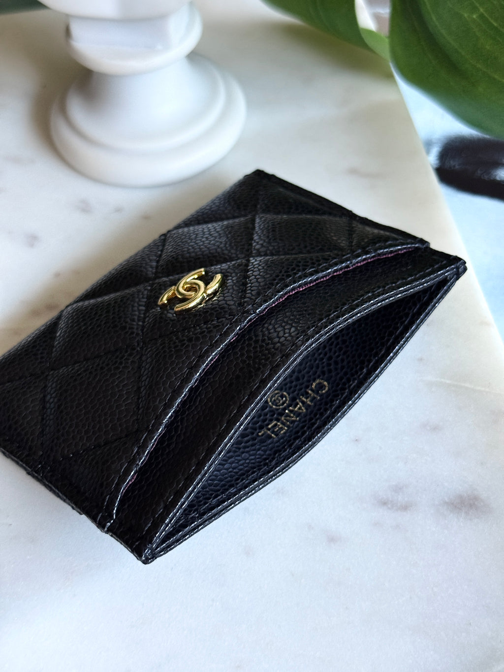 CHANEL Style Black Quilted Card Holder
