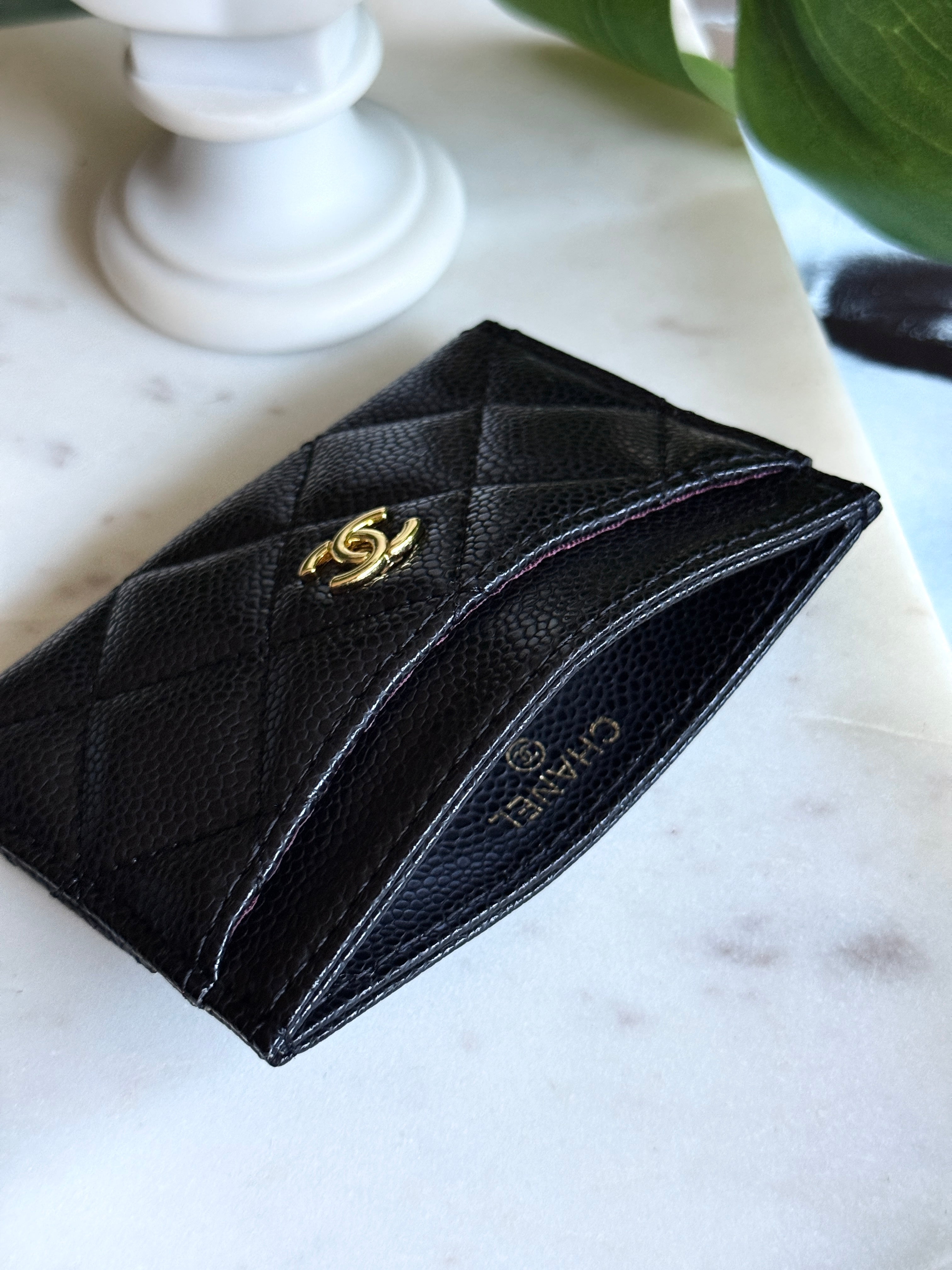 CHANEL Style Black Quilted Card Holder