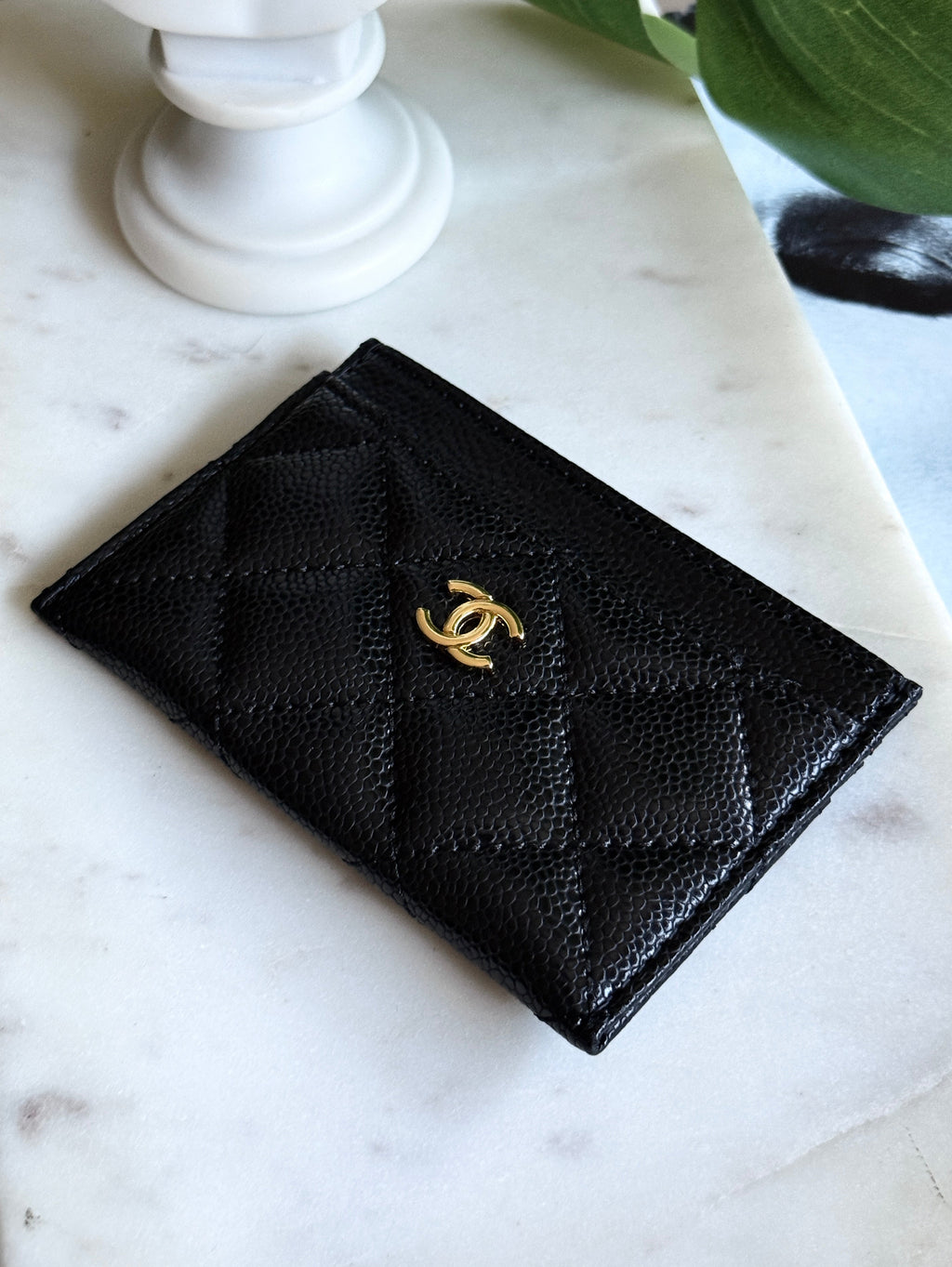CHANEL Style Black Quilted Card Holder