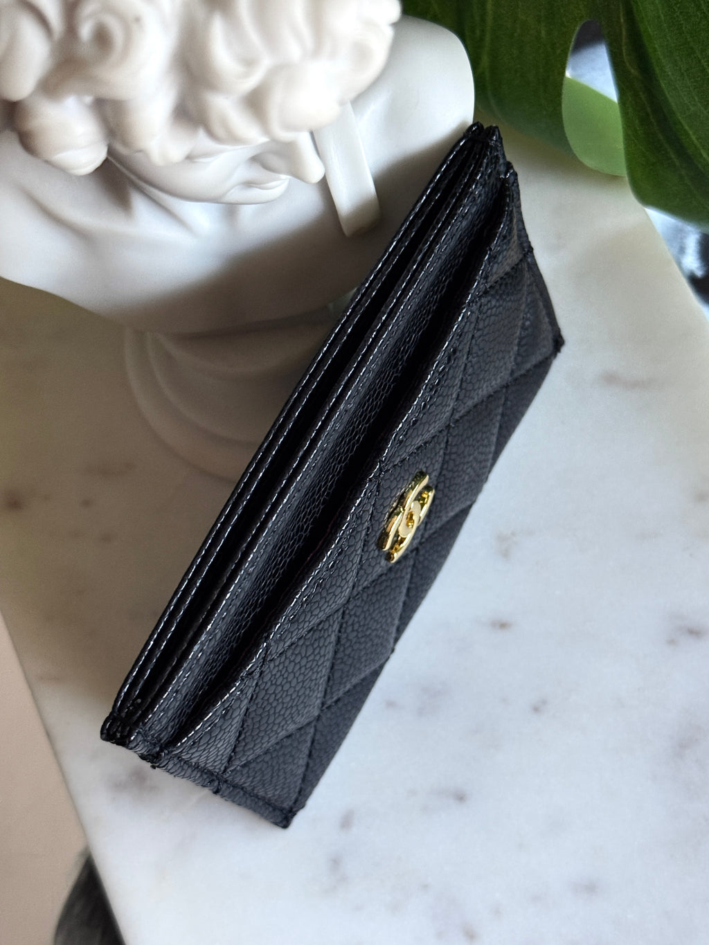 CHANEL Style Black Quilted Card Holder